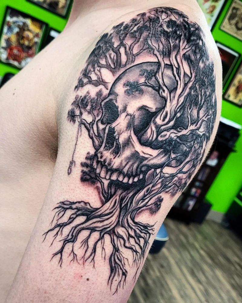 30 Dark Skull Tree Tattoos That Give You Different Feeling