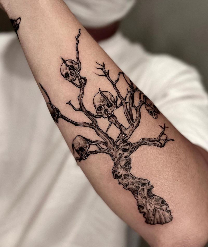 30 Dark Skull Tree Tattoos That Give You Different Feeling