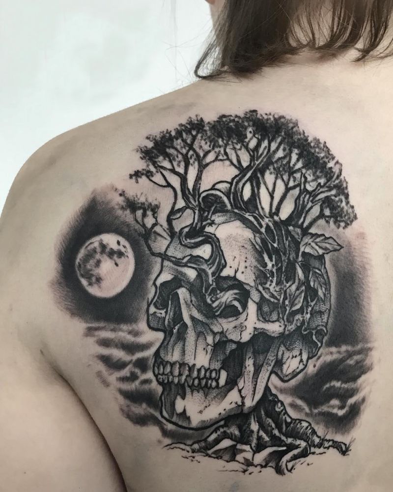 30 Dark Skull Tree Tattoos That Give You Different Feeling