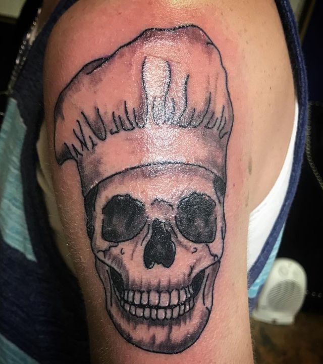 Shoulder Skull Chef Hat Tattoo