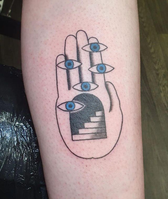 Hand Doorway Tattoo on Leg