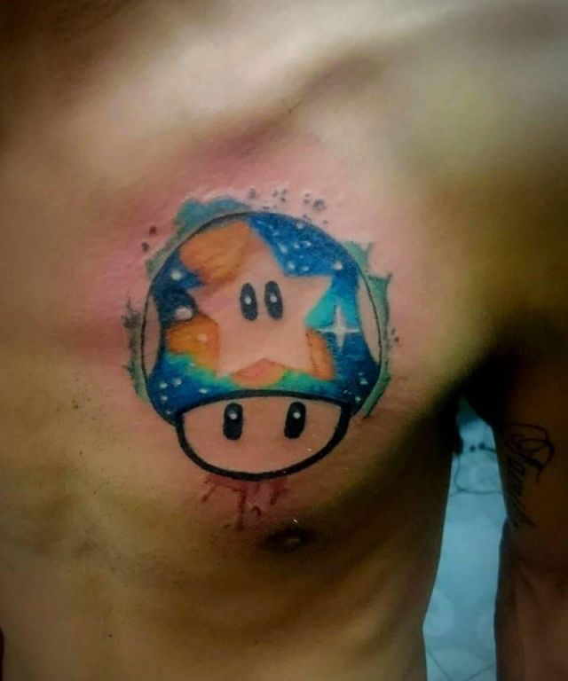 Cute Watercolor Mario Mushroom Tattoo