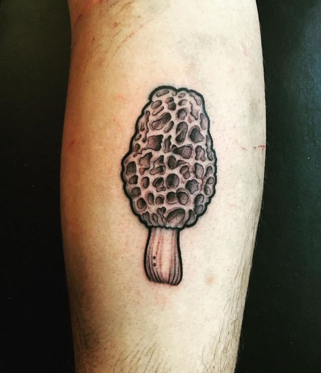 Morel Mushroom Tattoo on Leg