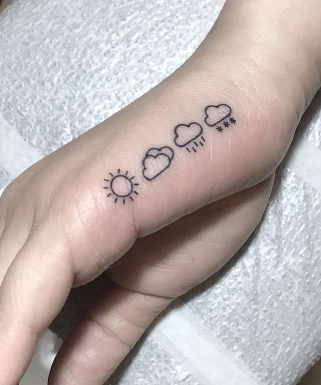 Sunny, Cloudy, Rainy, Snowy Weather Tattoo on Hand