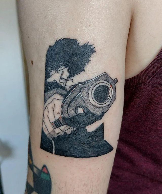 Spike Spiegel Tattoo with A Gun on Arm