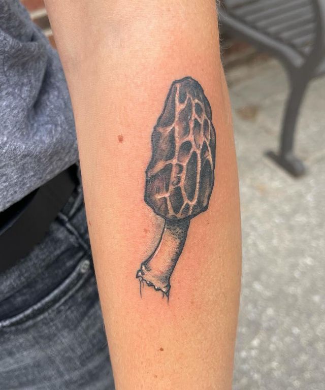 Excellent Morel Mushroom Tattoo on Arm
