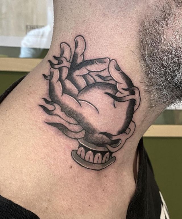 Unique Mudra Tattoo on Neck