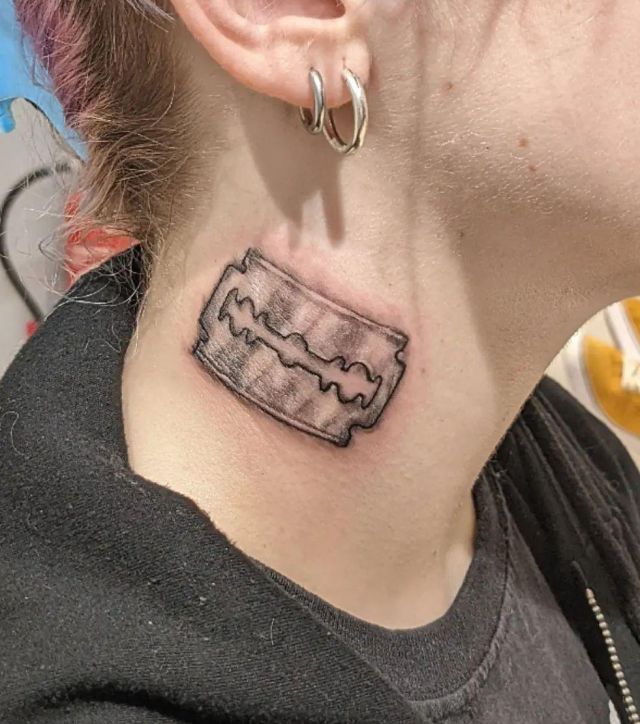 Sketch Razor Blade Tattoo on Neck