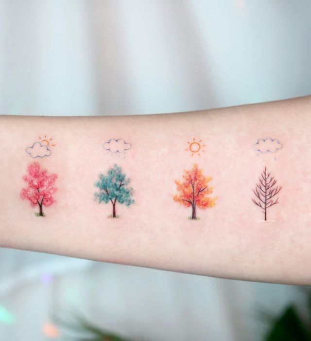 Colorful Weather Tattoo with Tree