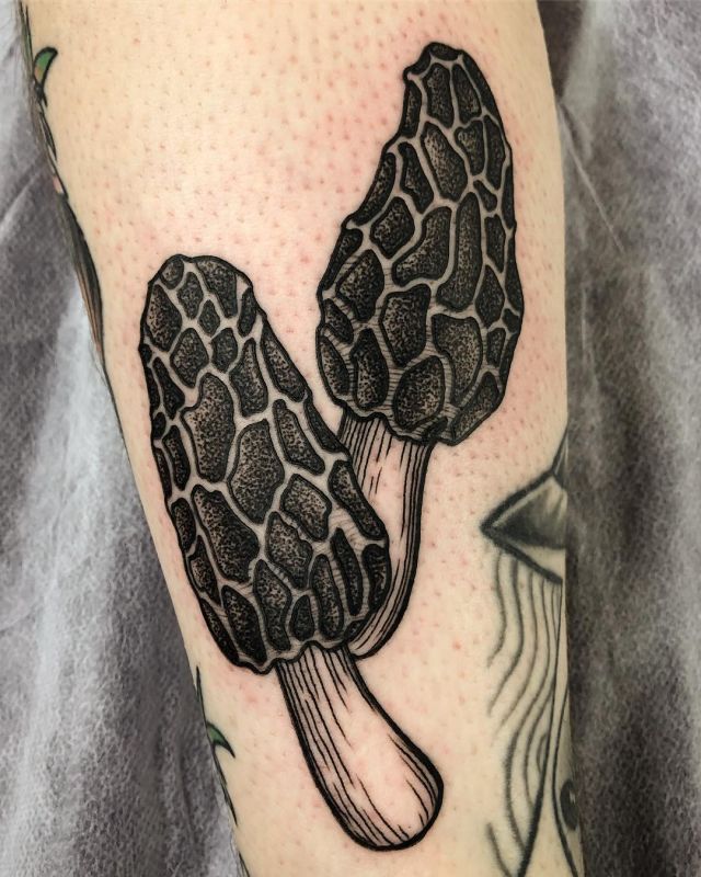 Two Morel Mushroom Tattoo on Leg