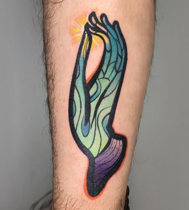 Unique Mudra Tattoo on Leg
