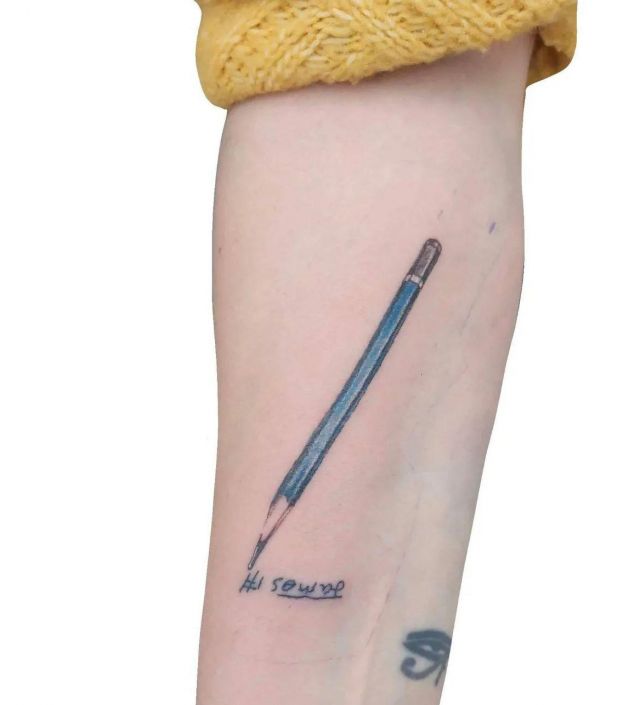 Blue Pencil Tattoo on Arm