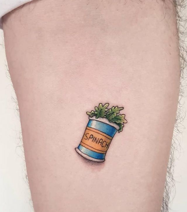 Cute Popeye Spinach Tattoo on Arm