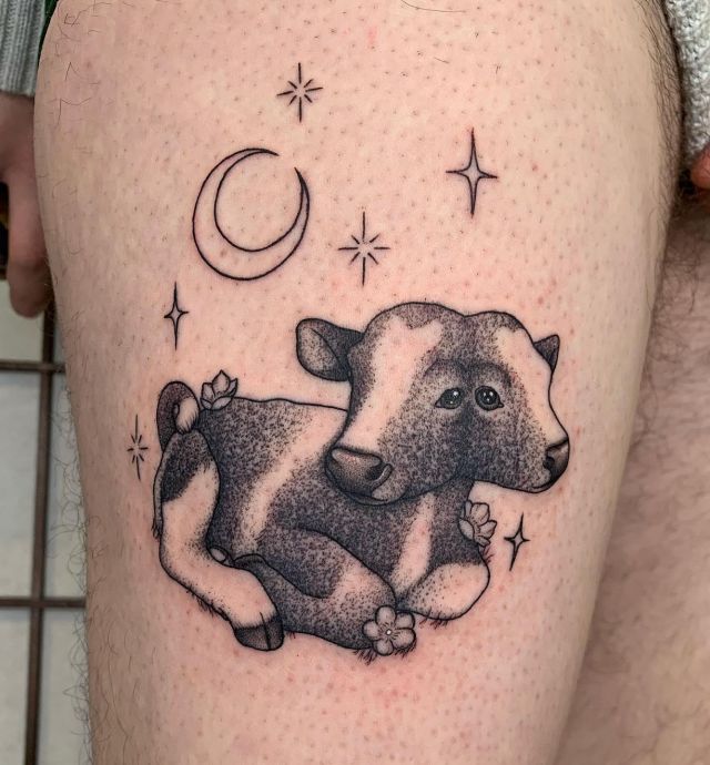 Two Headed Calf Tattoo On Thigh