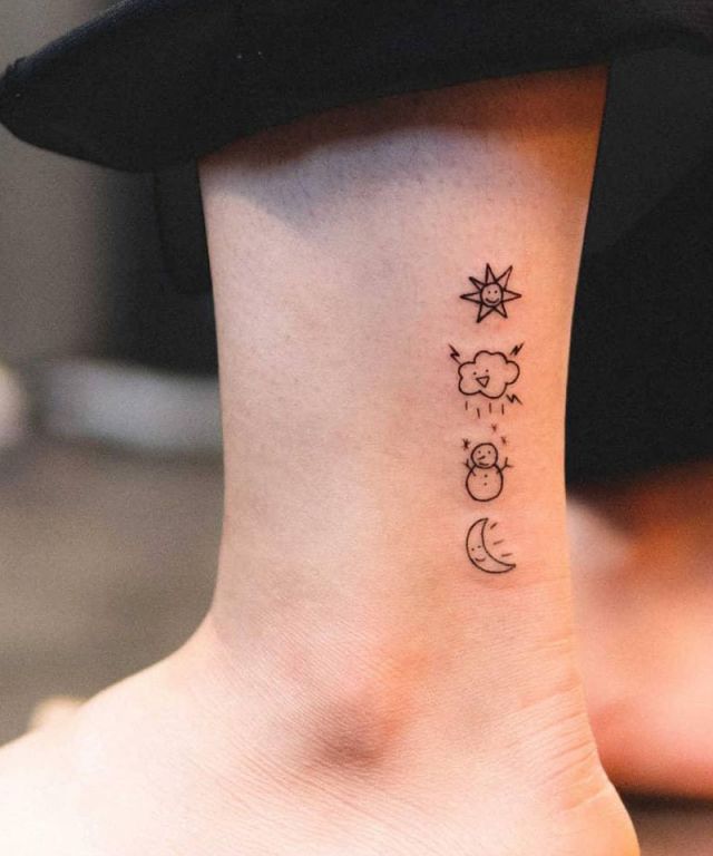 Cute Weather Tattoo on Ankle