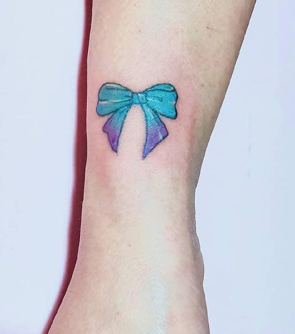 Blue Bow Tie Tattoo on Leg