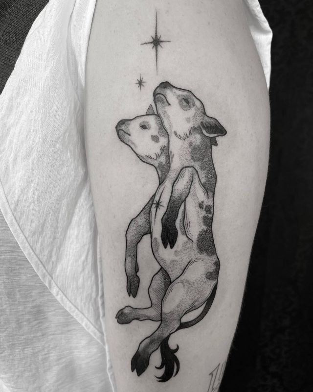 Two Headed Calf Tattoo On Upper Arm