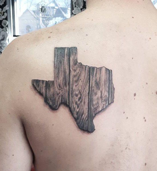 Texas Wood Grain Tattoo on Back