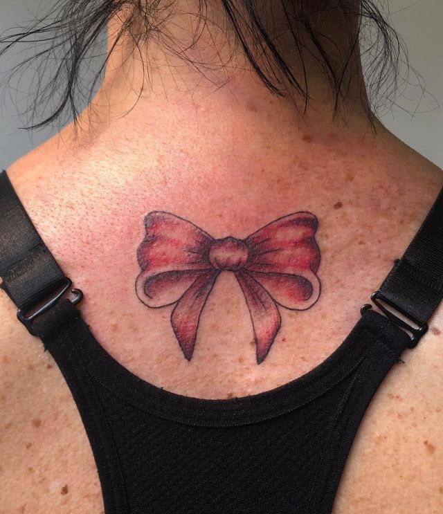 Red Bow Tie Tattoo on Back