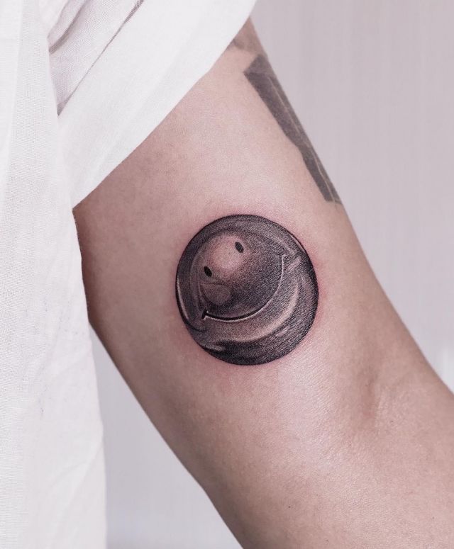 3D Smiling Face Emoji Tattoo on Arm