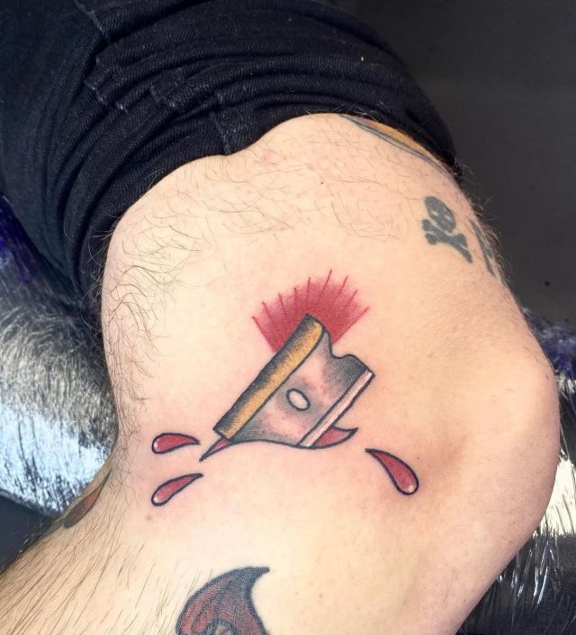 Colorful Razor Blade Tattoo on Leg