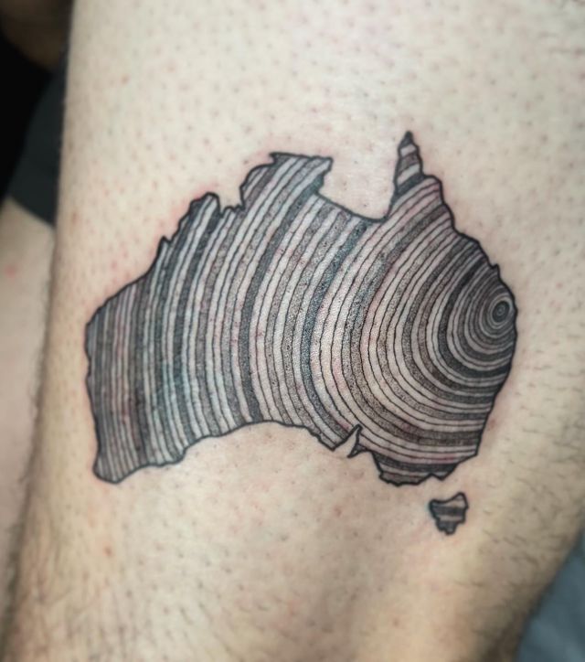 Australia Wood Grain Tattoo on Leg