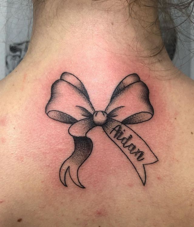 Cute Black Bow Tie Tattoo on Back