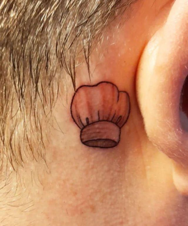 Chef Hat Tattoo Behind the Ear