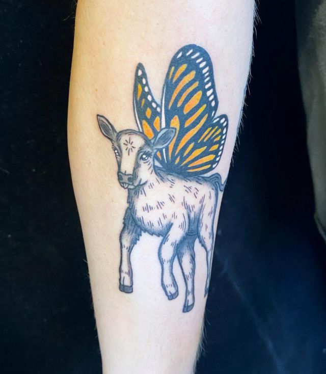 Fairy Cow Tattoo With Butterfly Wings