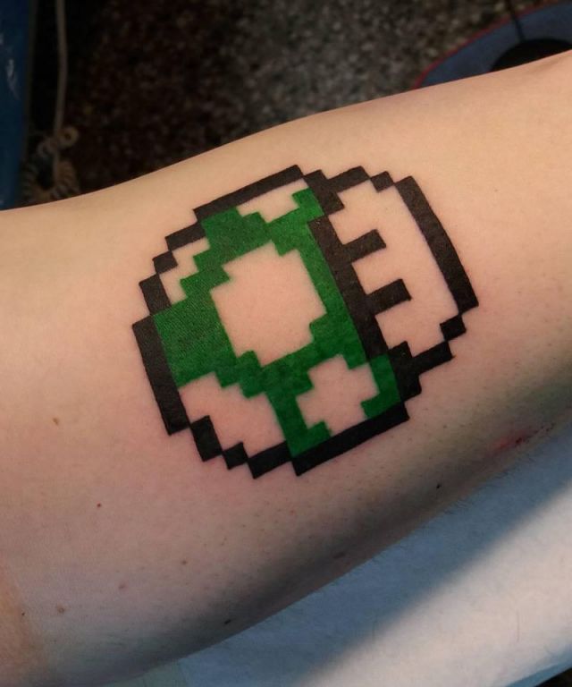 Pixel Mario Mushroom Tattoo