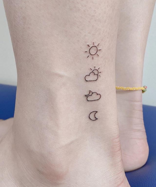Small Weather Forecast Symbols Tattoo on Lower Leg