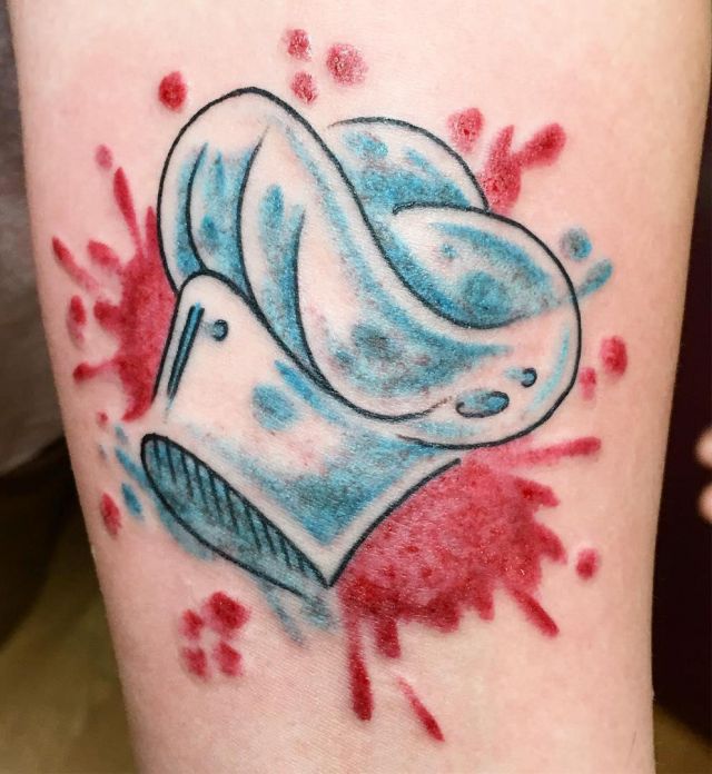 Watercolor Splashing Chef Hat Tattoo on Leg
