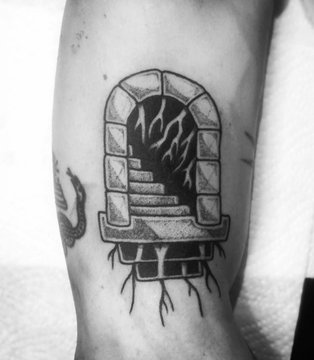 Dark Doorway Tattoo on Leg
