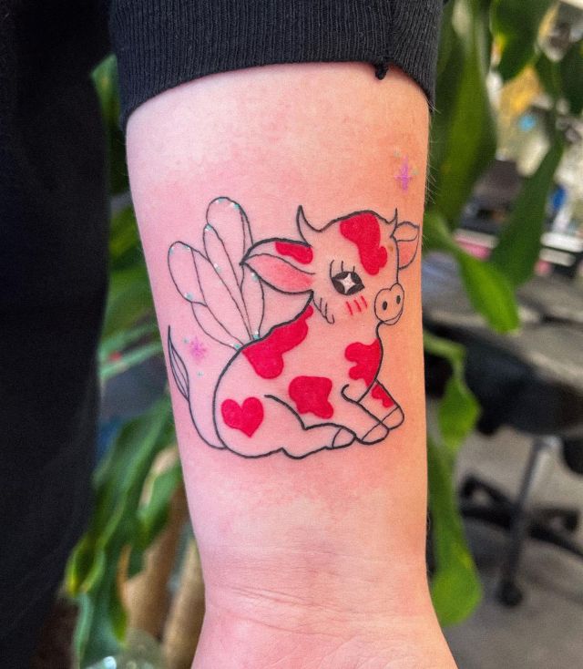 Red Fairy Cow Tattoo