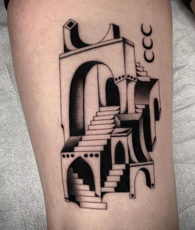 Castle Doorway Tattoo on Leg