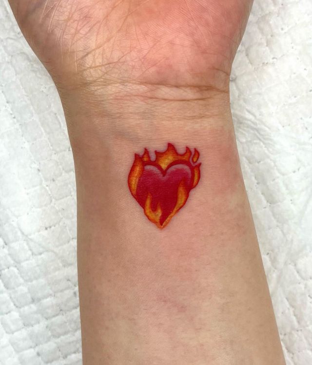 Fire and Heart Emoji Tattoo on Wrist