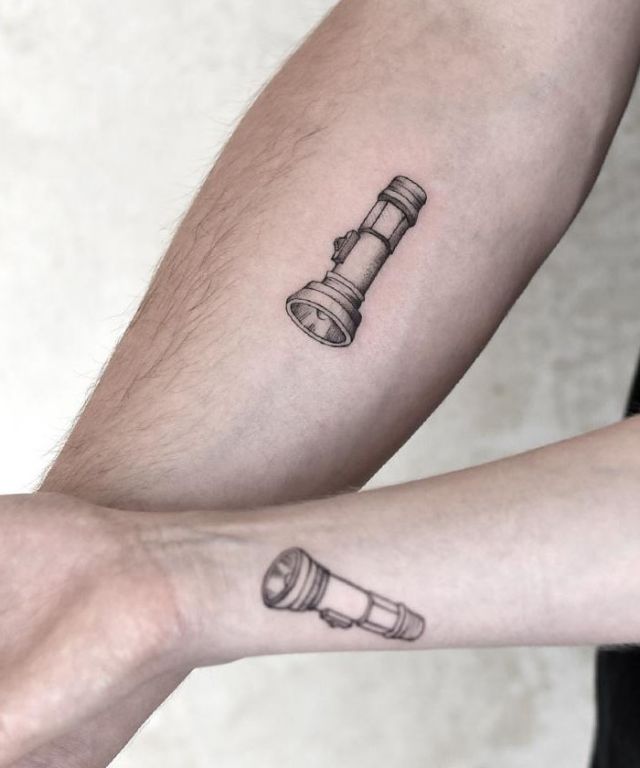 Couple Flashlight Tattoo On Arm