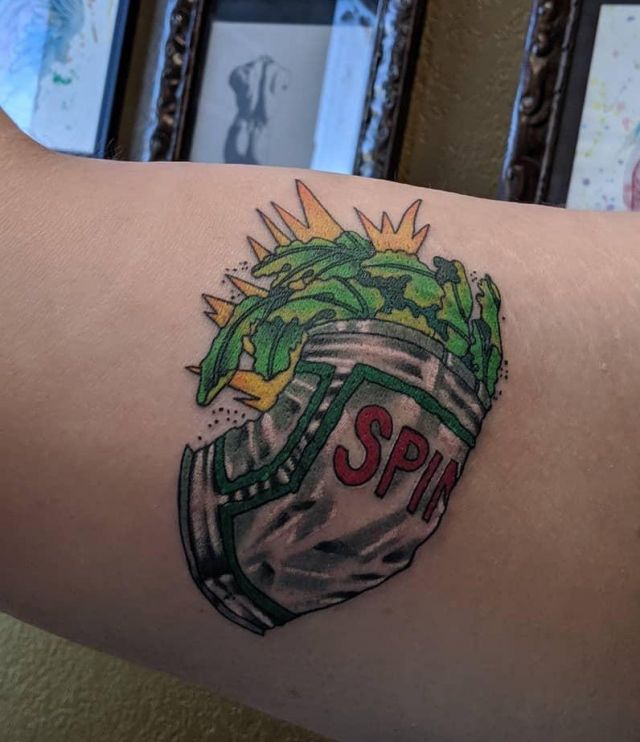 Unique Popeye Spinach Tattoo on Arm