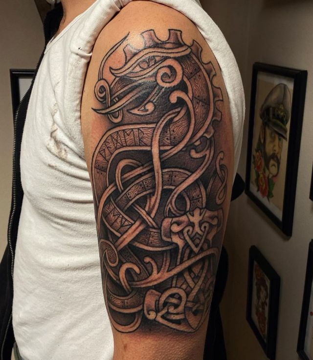 Totem Wood Carving Tattoo on Arm