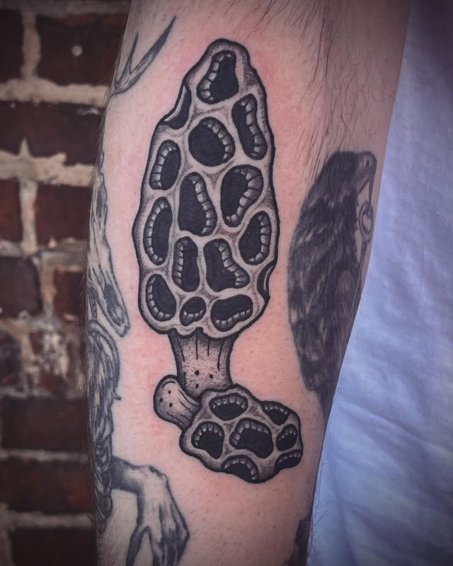 Unique Morel Mushroom Tattoo on Arm