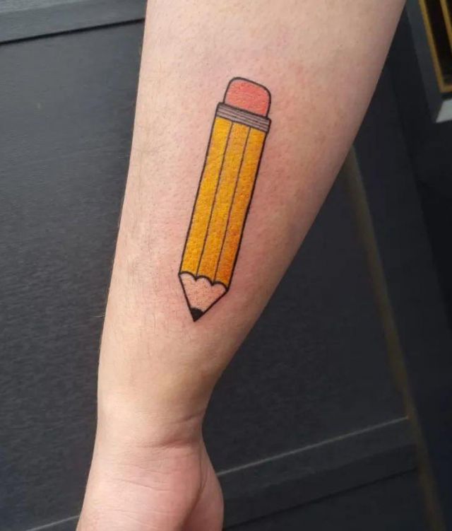 Yellow Pencil Tattoo on Arm