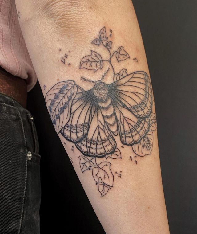 Prayer Plant and Butterfly Tattoo on Arm