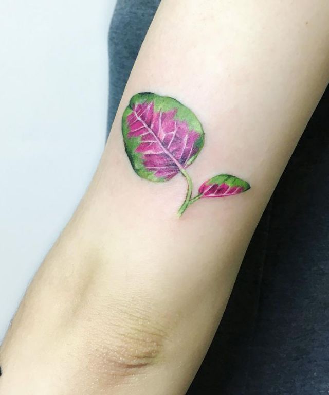 Purple Spinach Leaf Tattoo on Arm