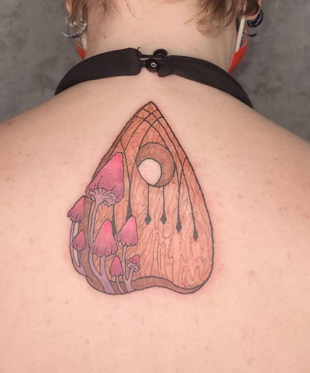 Heart Shaped Wood Grain Tattoo with Mushroom