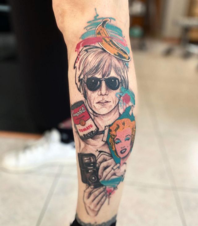 Sketch Andy Warhol Tattoo on Leg