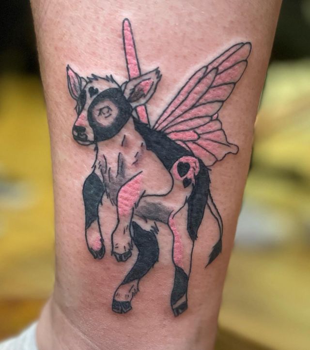 Fairy Cow Tattoo on Leg