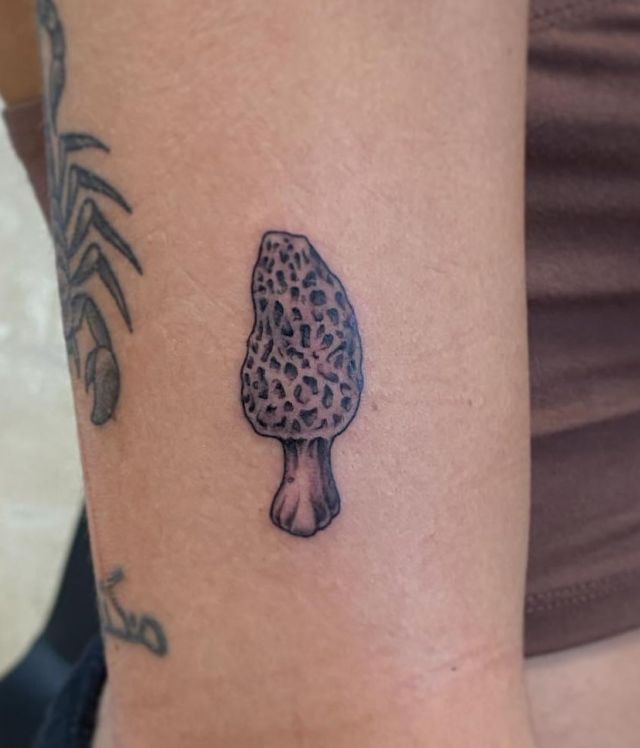 Cute Morel Mushroom Tattoo on Arm