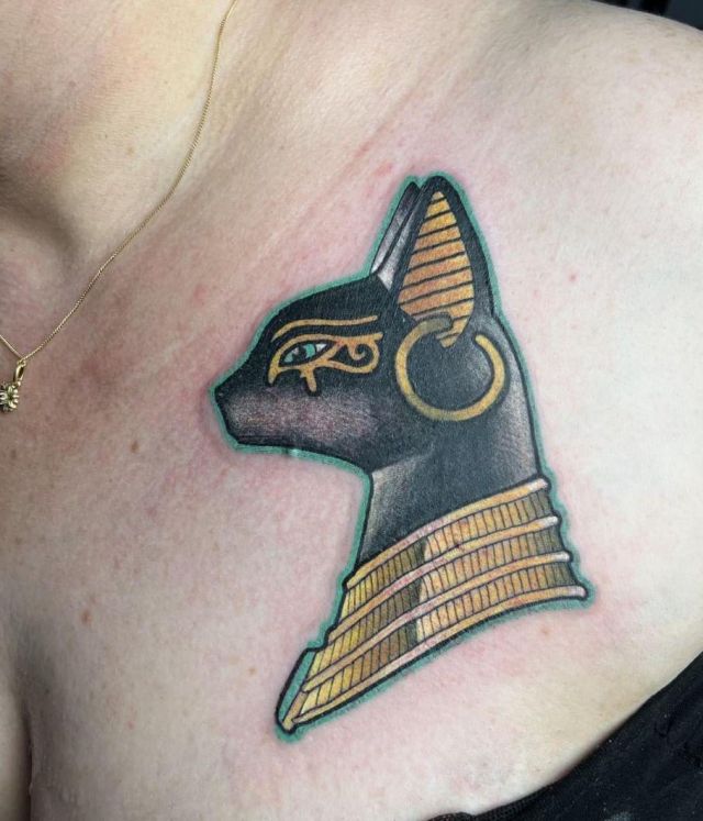 Unique Bastet Tattoo on Shoulder