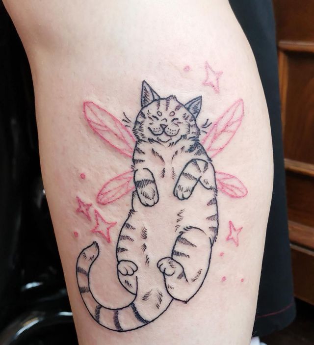 Cute Fairy Cat Tattoo on Arm