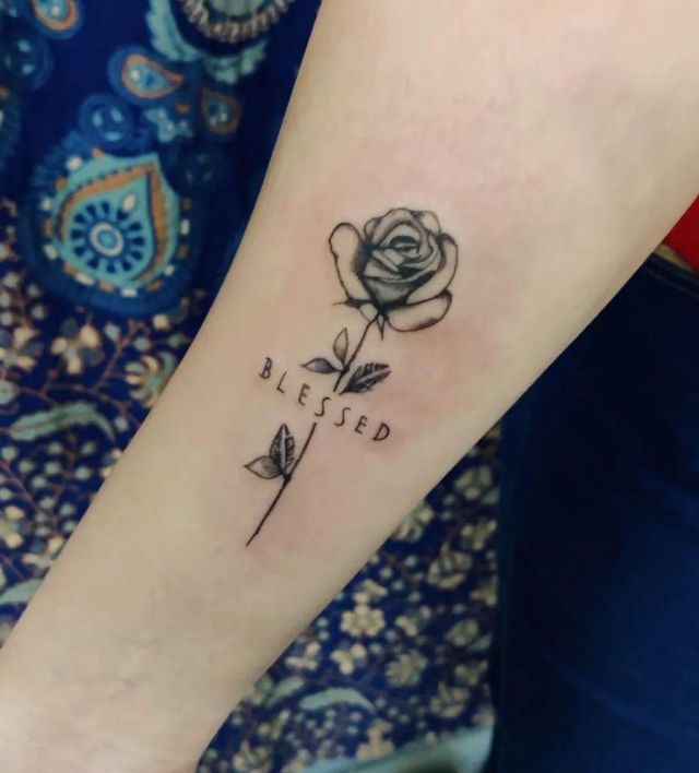Excellent Blessed Rose Tattoo on Forearm